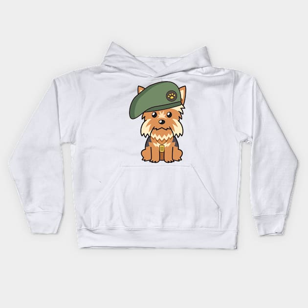 Funny Yorkshire Terrier wearing a beret Kids Hoodie by Pet Station